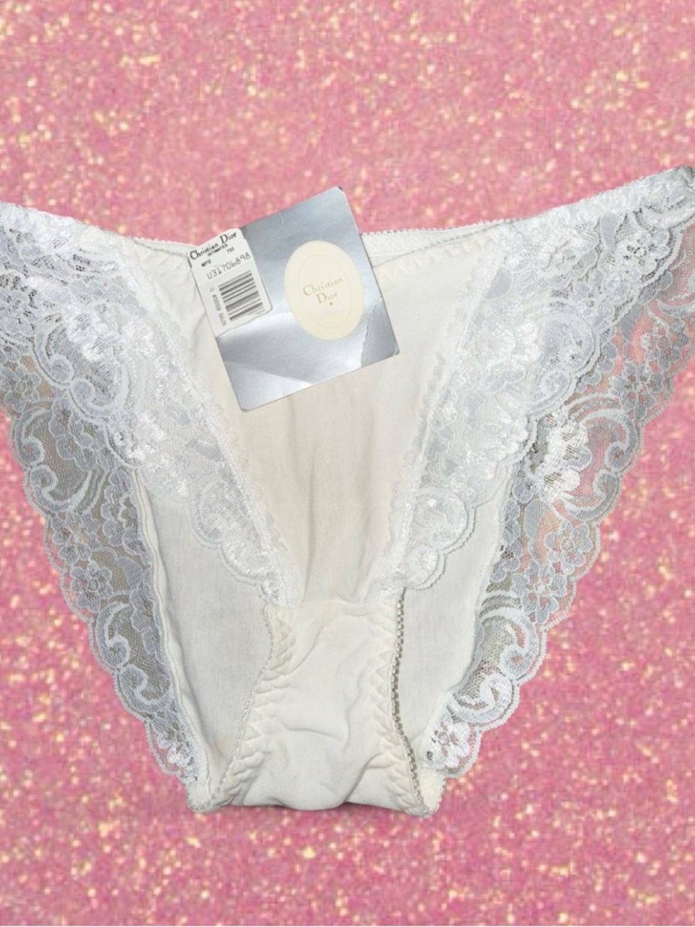Christian Dior Cream Lace-Trim Cotton Bikini Panty